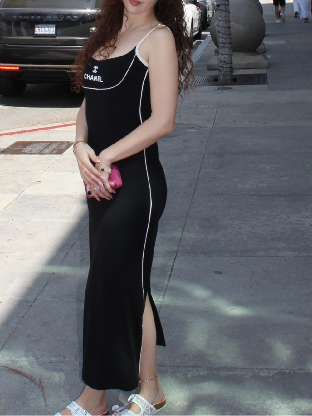 CHANEL Black Slip Dress with White Trim - Picture 3 of 3